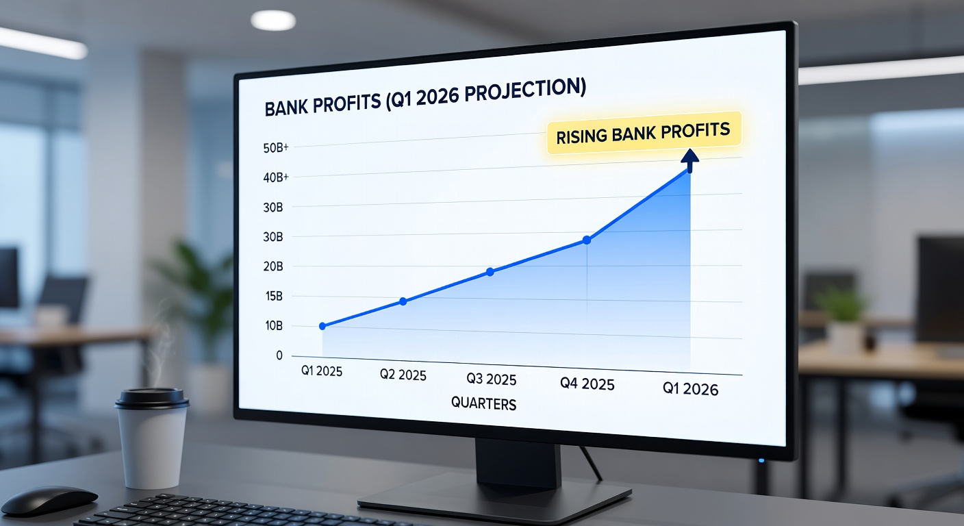 Illustration of bank revenue growth Visualizing Q1 revenue surges at major US banks.