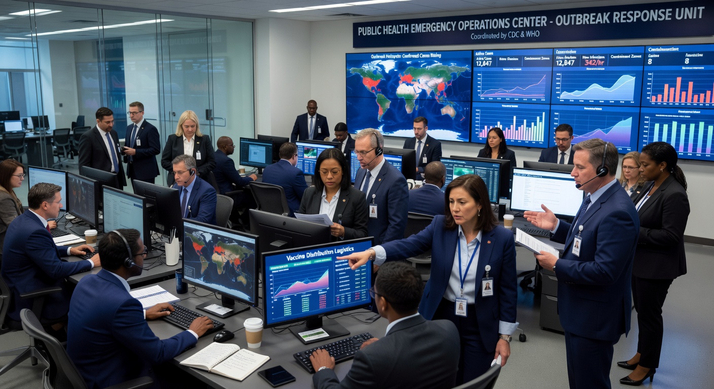 Public health team during outbreak Illustration of crisis response similar to Shuford