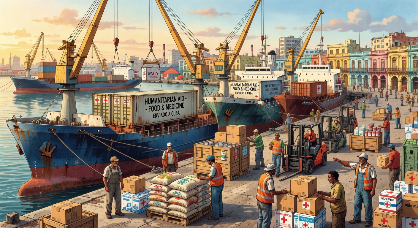 Conceptual image of international aid reaching Cuba