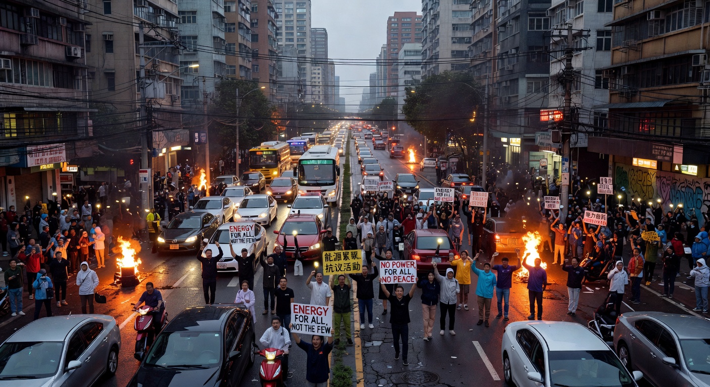 Illustration of energy crisis in Asian metropolis Blackouts and protests grip Asian cities amid Hormuz blockade.