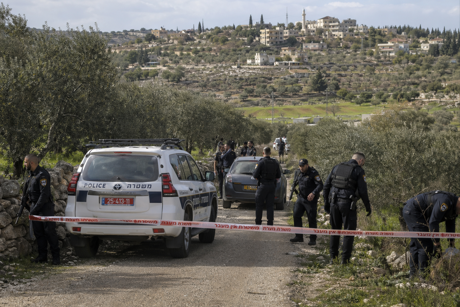 איור זירת הרצח במטע זיתים שחזור ראשוני של נסיבות הירי במטע זיתים בירכא