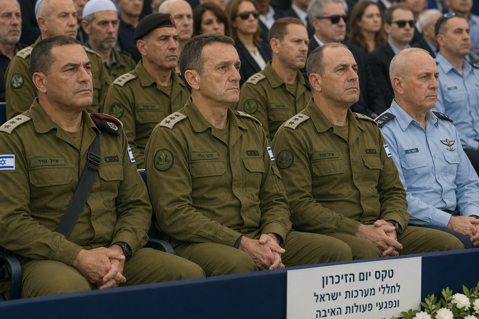 בכירי צבא בקהל איור: תקרית הישיבה בטקס המשואות