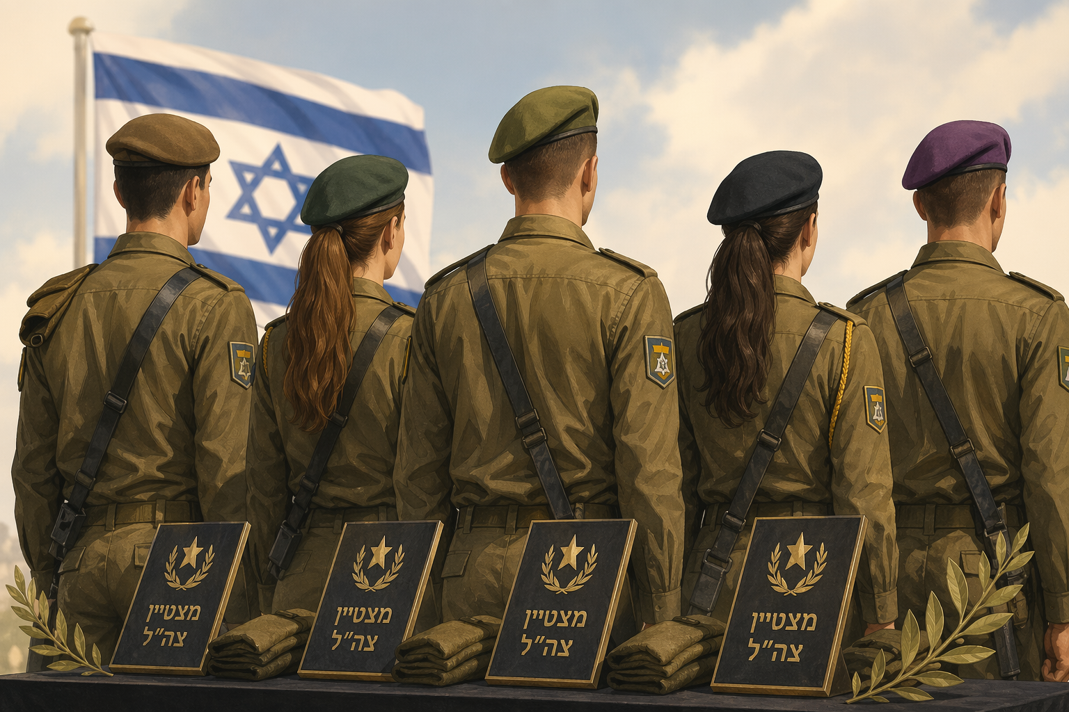 איור חיילות וחיילים מצטיינים ייצוג גרפי של מצטייני צה"ל בטקס ההוקרה