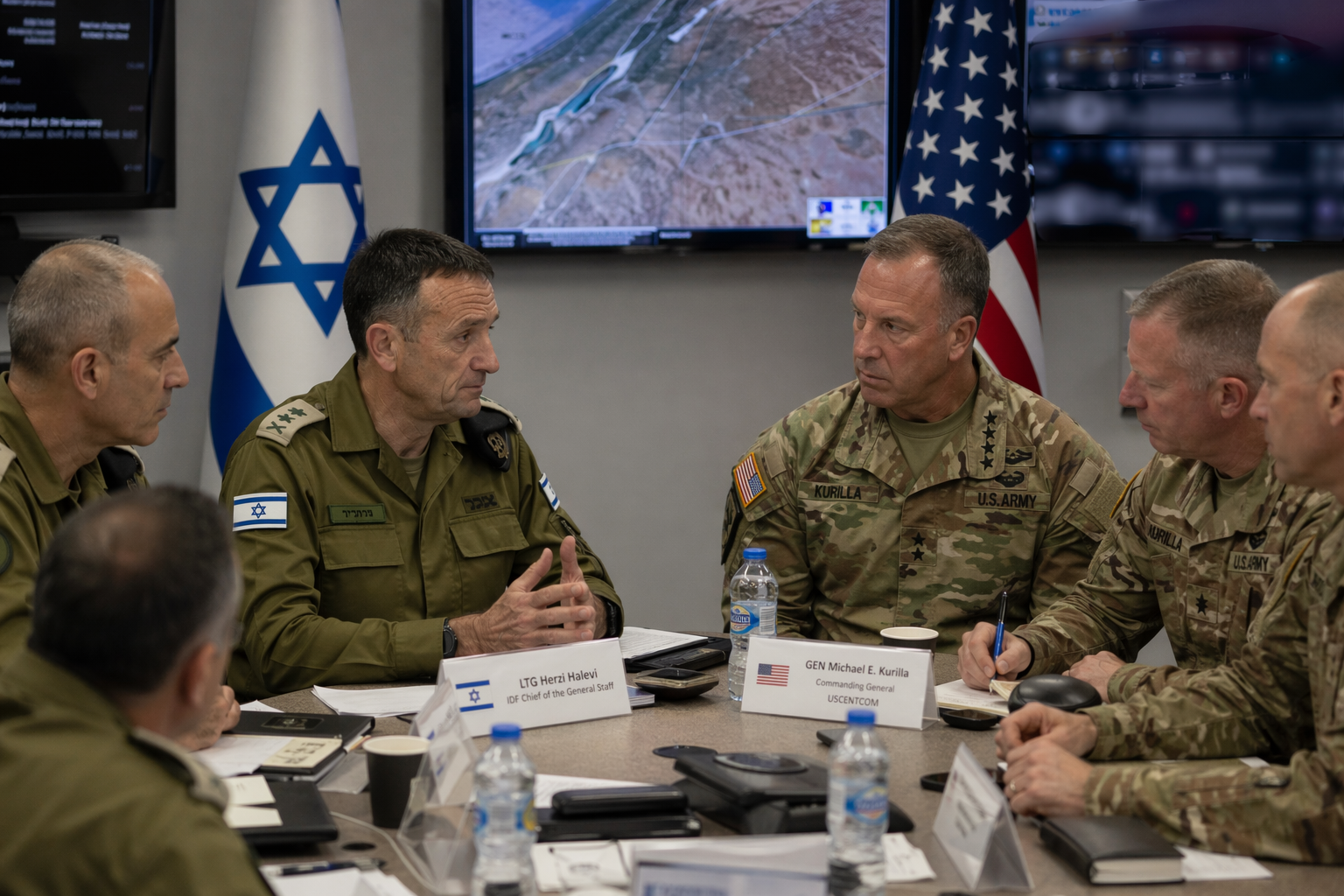 פגישת רמטכ"ל זמיר עם אדמירל קופר תיאום הדוק בין צה"ל לצבא ארה"ב. איור: AI