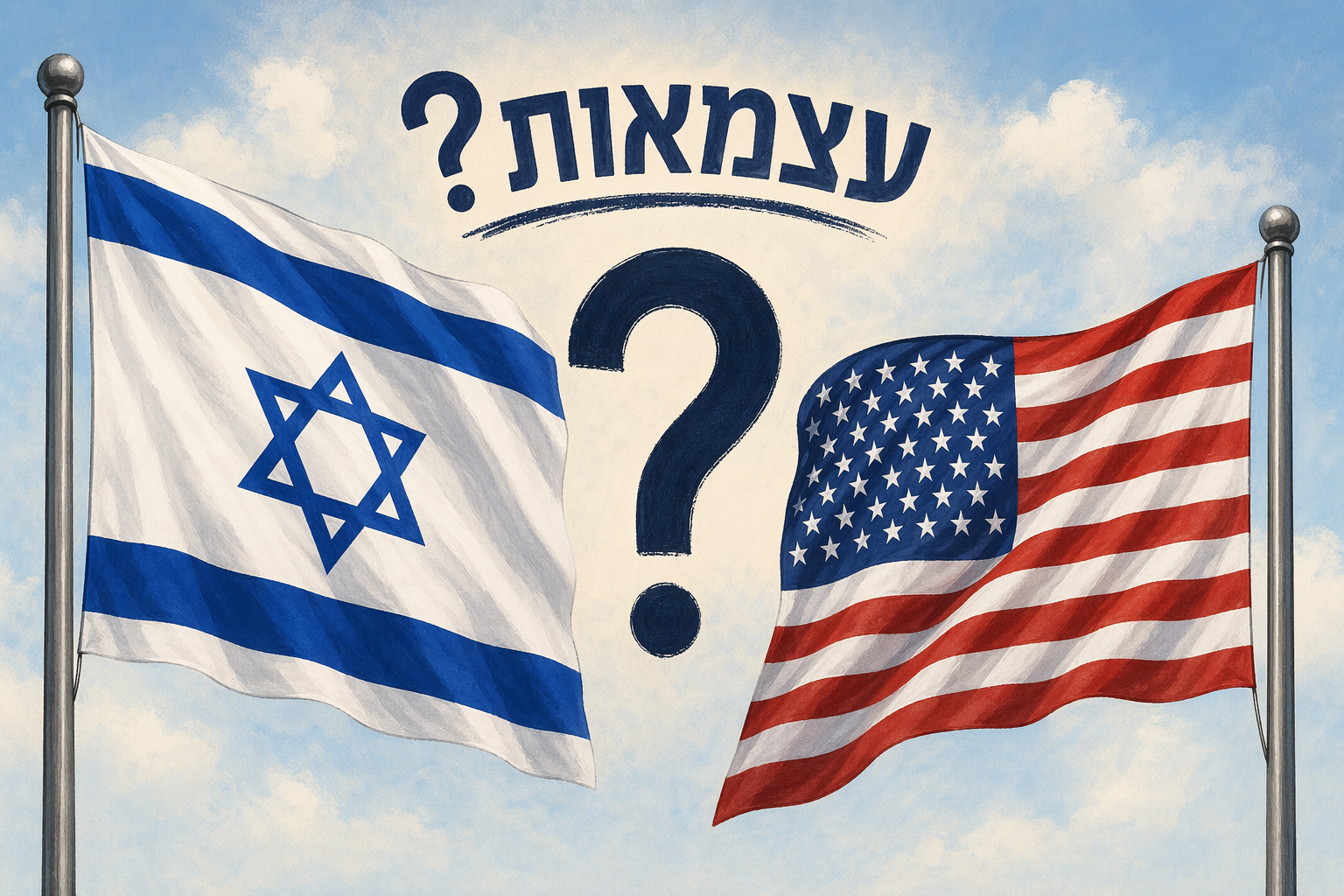 איור סמלי על עצמאות ישראל מול ארה"ב סמל לדיון בעצמאות מול הברית עם ארה"ב