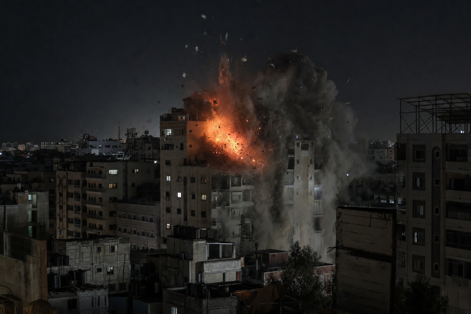 Aftermath of the Gaza City strike that killed Hamas leader Smoke rises from the targeted site in Gaza City following the May 15 strike.
