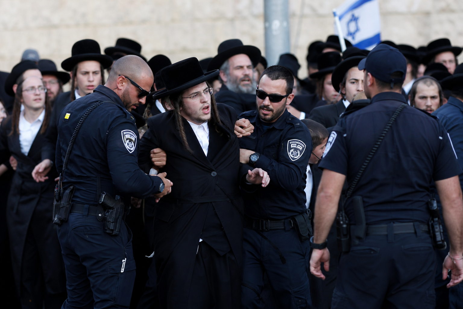 AI Generated - Ultra-Orthodox Men Arrested for Tearing Down Israeli Flags