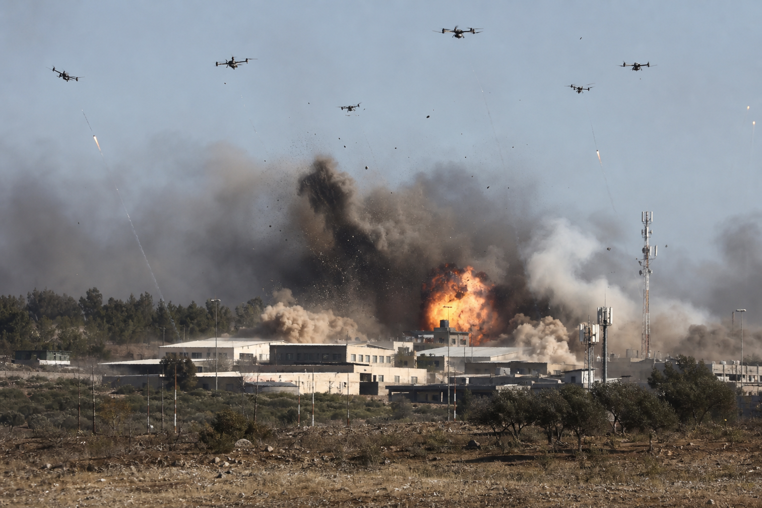 AI Generated - Hezbollah Drone Swarm Strikes Israeli Barracks in New Assault