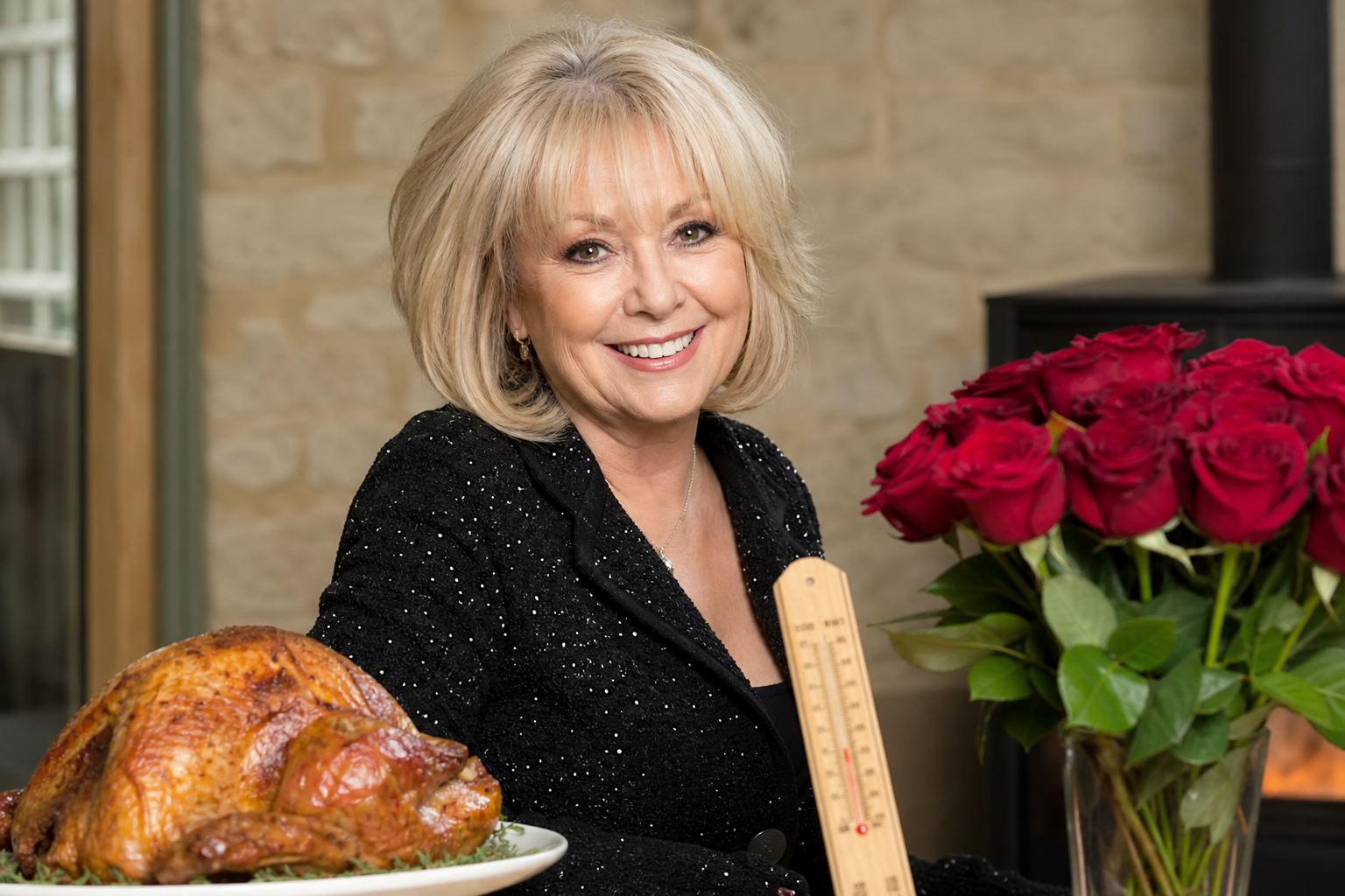 AI Generated - Elaine Paige Spotlights Turkeys, Thermometers and Roses